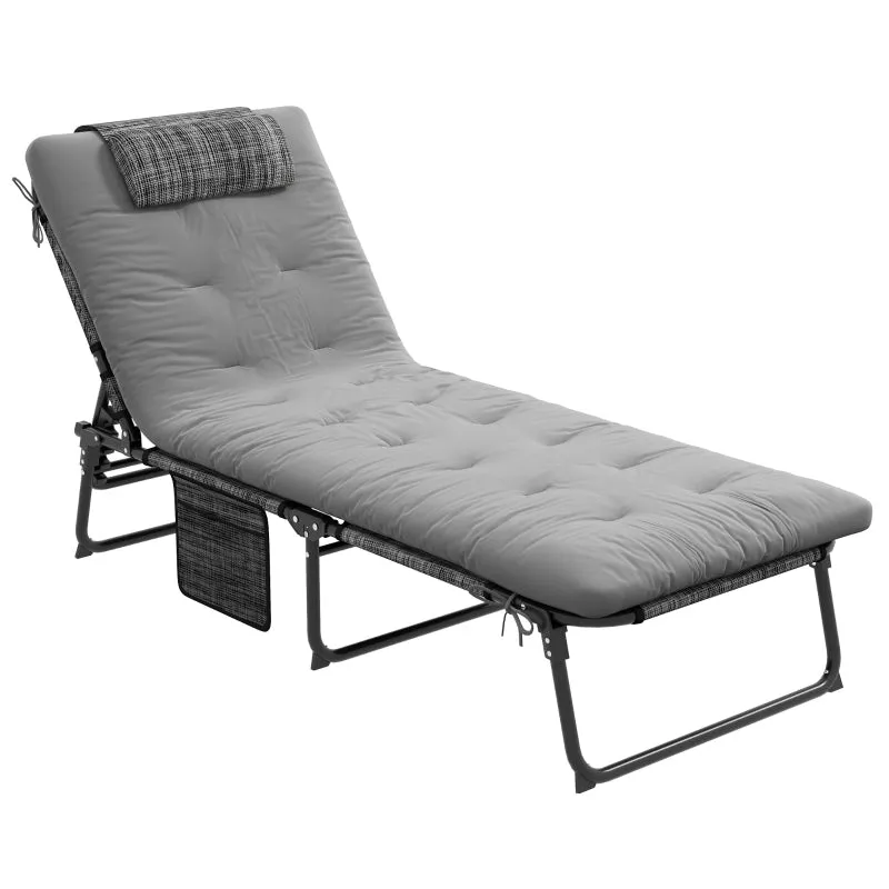 Rootz Folding Camping Bed - Sun Chair - Lounger - Adjustable Backrest - 68cm x 189cm x 30cm