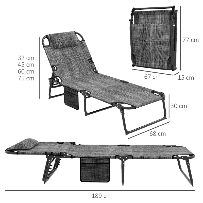 Rootz Folding Camping Bed - Sun Chair - Lounger - Adjustable Backrest - 68cm x 189cm x 30cm