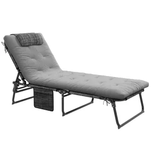 Rootz Folding Camping Bed - Sun Chair - Lounger - Adjustable Backrest - 68cm x 189cm x 30cm