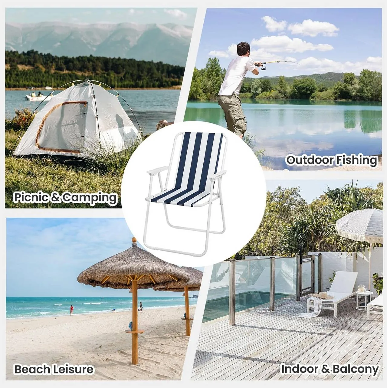 Rootz Folding Camping Chair Set - Ultralight Beach Chairs - Portable Fishing Chairs - Stable & Durable - 58cm x 53cm x 76cm