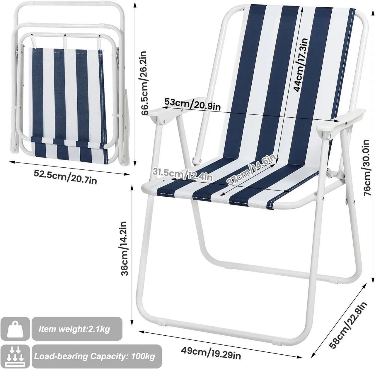 Rootz Folding Camping Chair Set - Ultralight Beach Chairs - Portable Fishing Chairs - Stable & Durable - 58cm x 53cm x 76cm