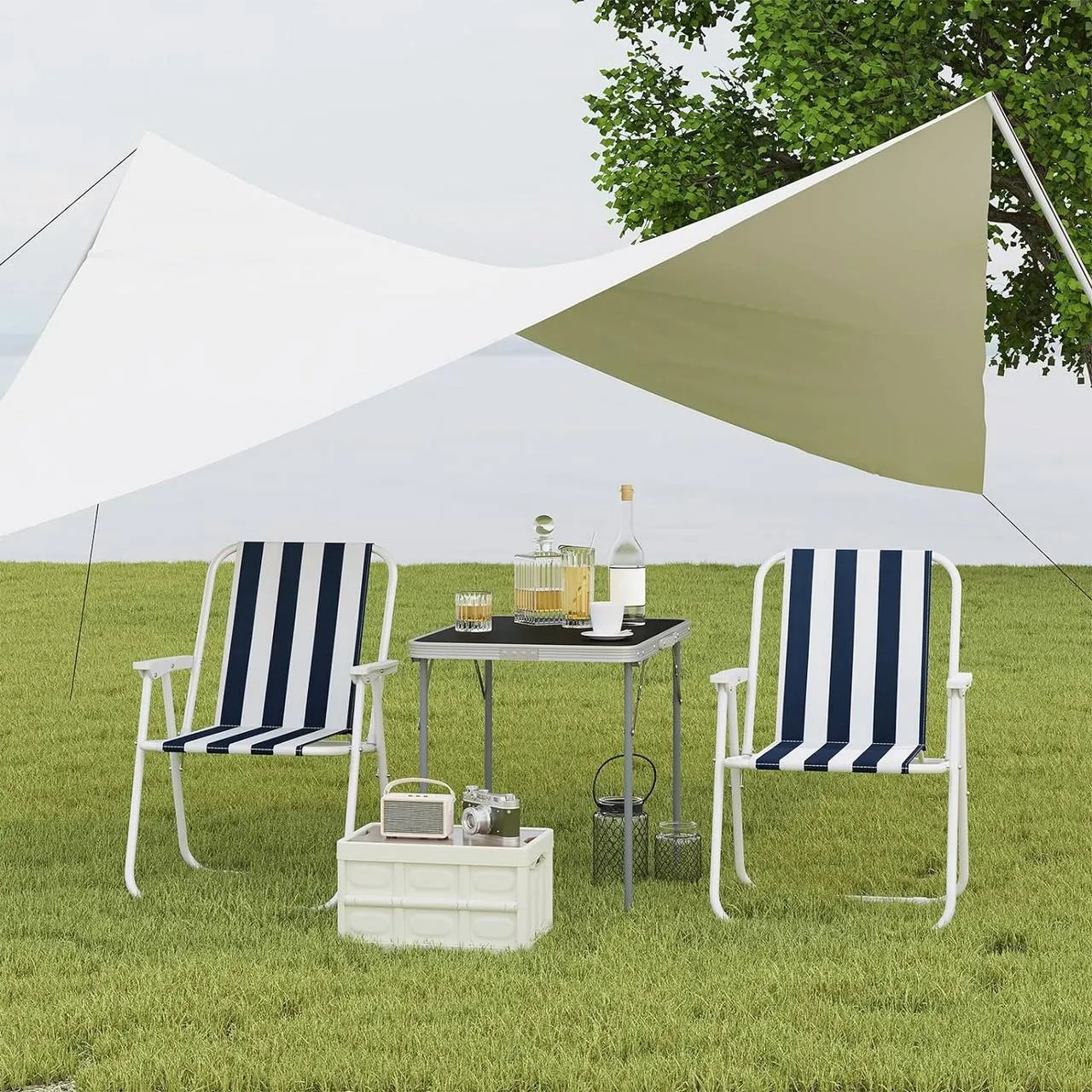 Rootz Folding Camping Chair Set - Ultralight Beach Chairs - Portable Fishing Chairs - Stable & Durable - 58cm x 53cm x 76cm
