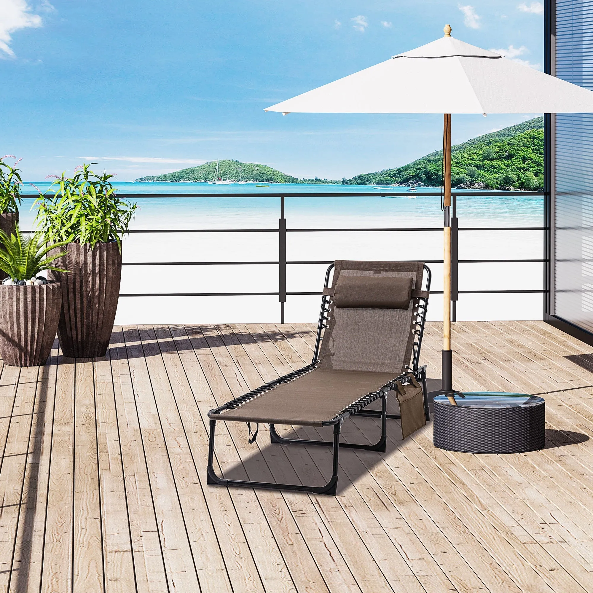 Rootz Lying Chair - Foldable Lounger - Reclining Chair - Neck Pillow Support - Steel Frame - 185cm x 58cm x 30cm