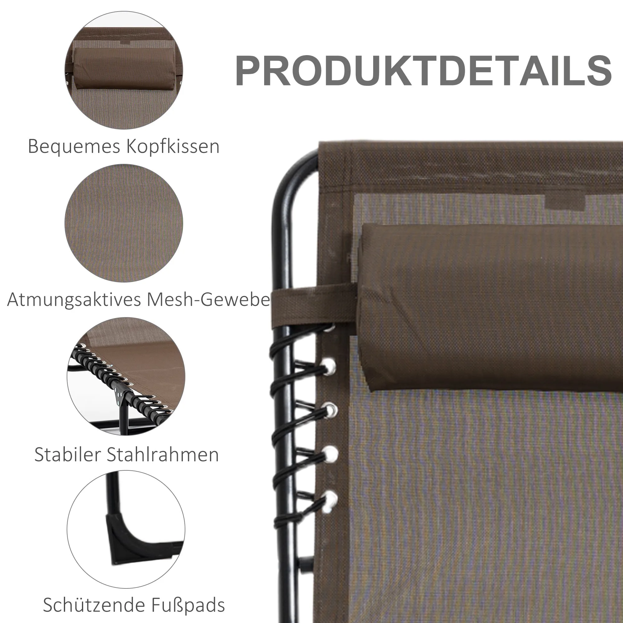 Rootz Lying Chair - Foldable Lounger - Reclining Chair - Neck Pillow Support - Steel Frame - 185cm x 58cm x 30cm
