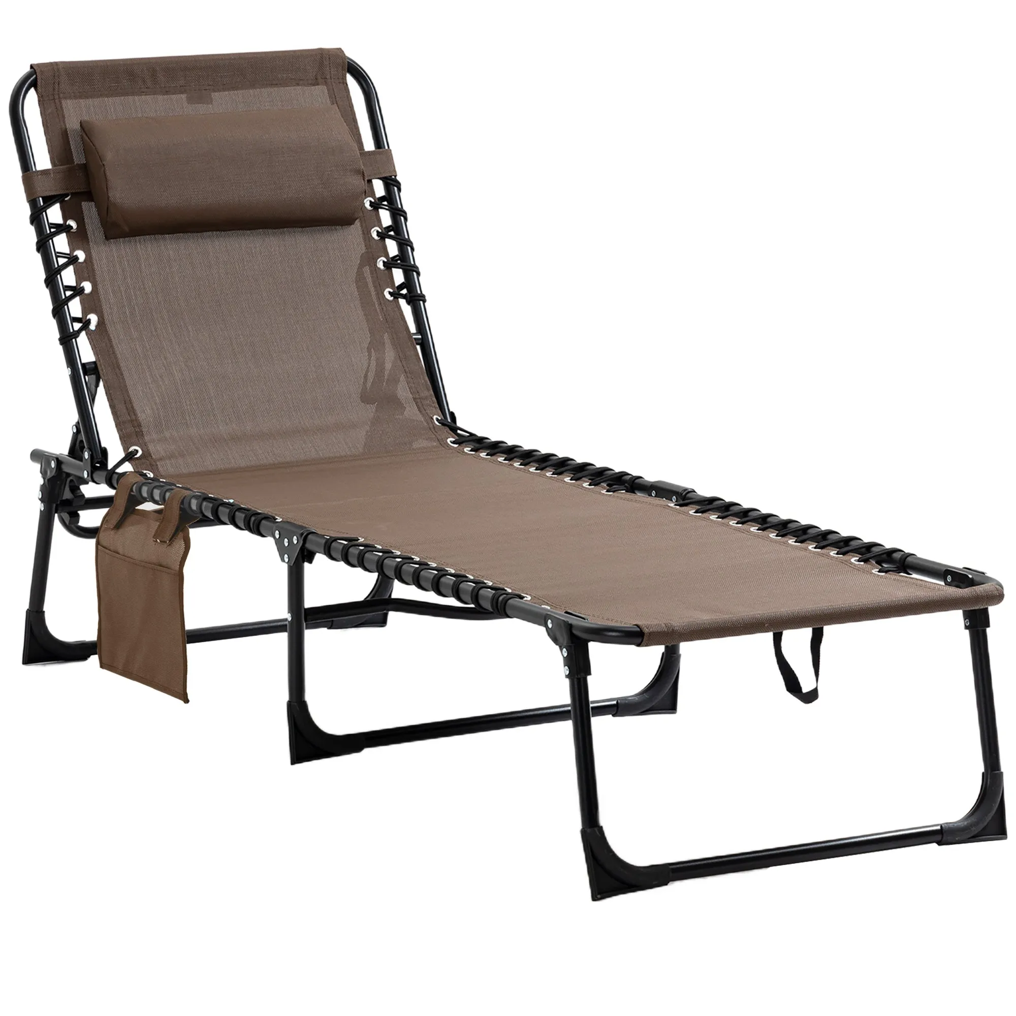 Rootz Lying Chair - Foldable Lounger - Reclining Chair - Neck Pillow Support - Steel Frame - 185cm x 58cm x 30cm