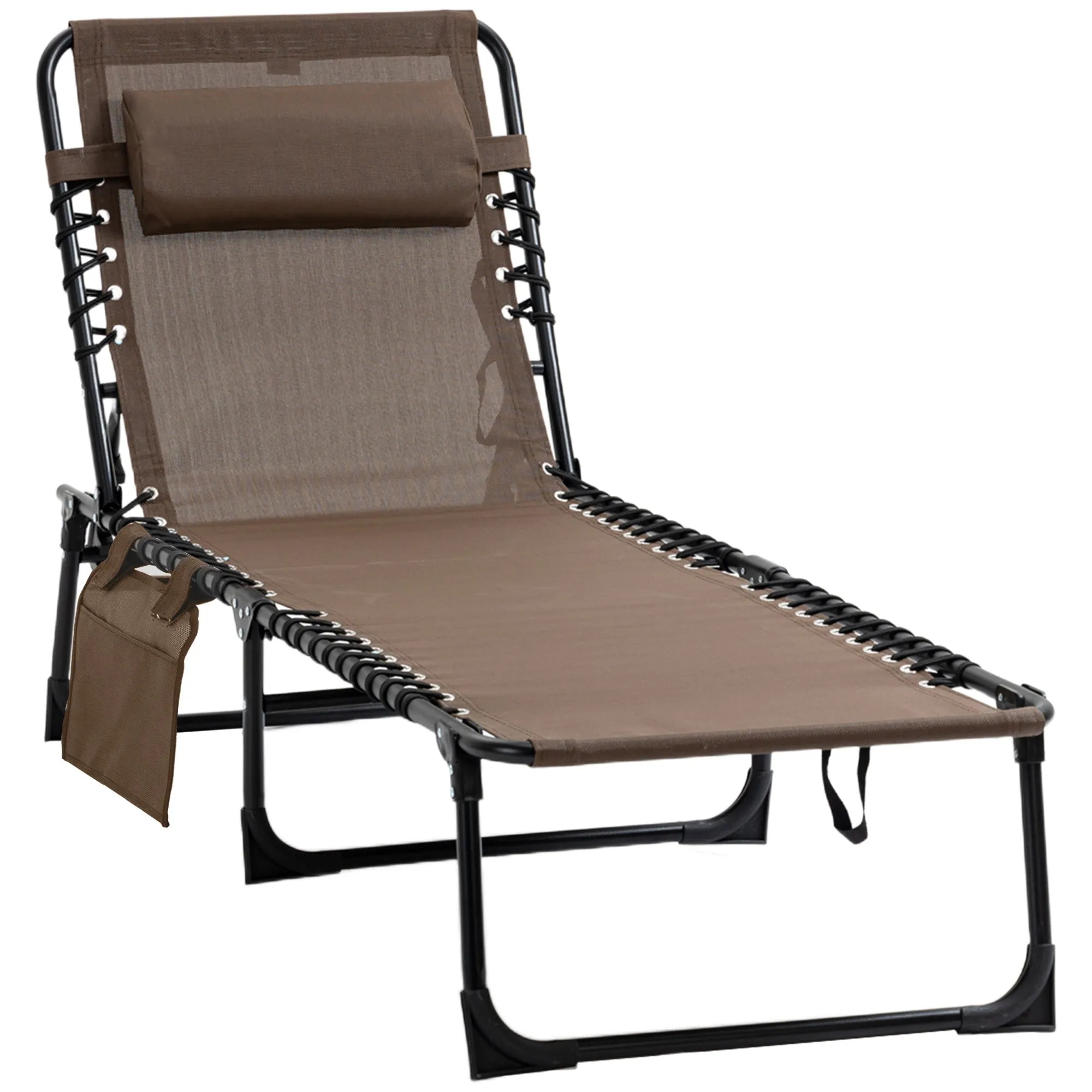 Rootz Lying Chair - Foldable Lounger - Reclining Chair - Neck Pillow Support - Steel Frame - 185cm x 58cm x 30cm