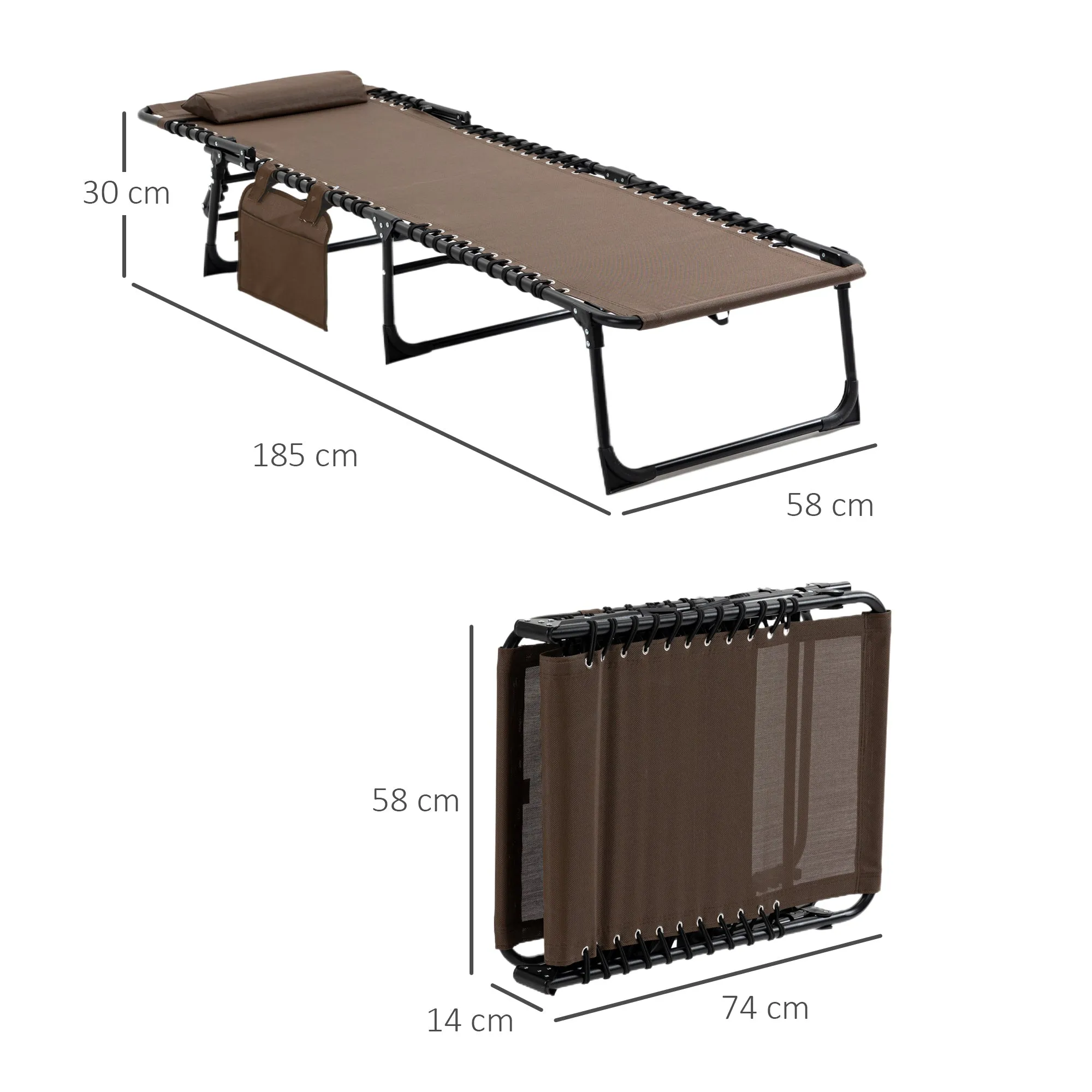 Rootz Lying Chair - Foldable Lounger - Reclining Chair - Neck Pillow Support - Steel Frame - 185cm x 58cm x 30cm