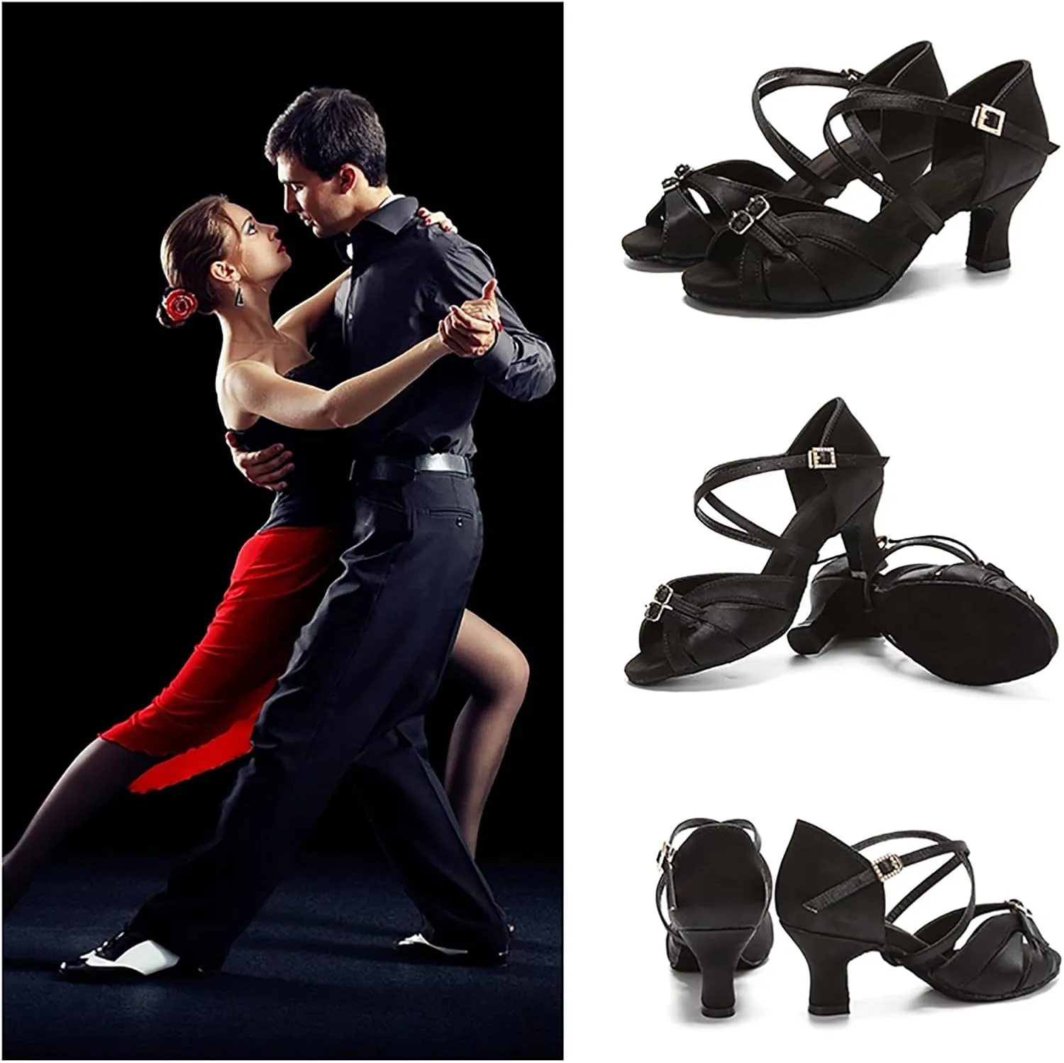 Rosefinch Women Latin Dance Shoes Width Adjustable Salsa Modern Pole Dance Shoes Tango Latin Shoes for Girls Ladies 2/2.75 Inch High Heel