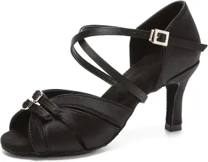 Rosefinch Women Latin Dance Shoes Width Adjustable Salsa Modern Pole Dance Shoes Tango Latin Shoes for Girls Ladies 2/2.75 Inch High Heel