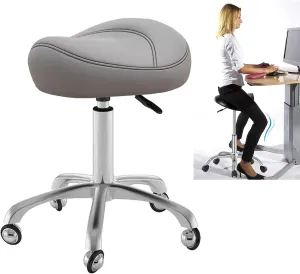 Saddle Seat Salon Chair - Adjustable and Comfortable Ergonomic Office Stool for Dental Hygienist, Massage Workshop, Home Office (Light Gray)