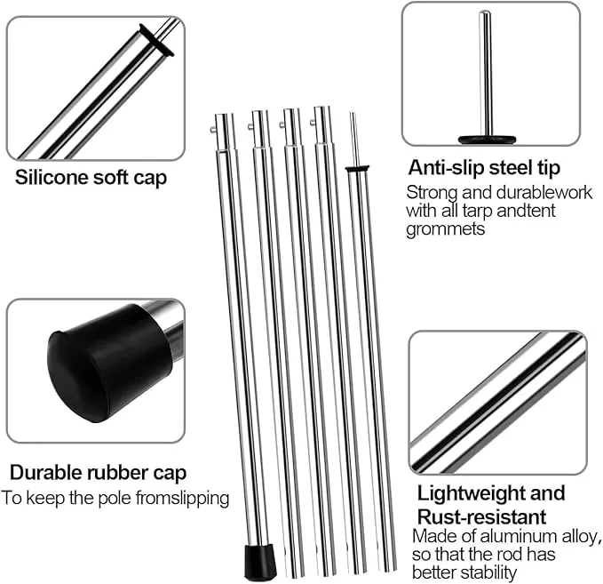 SAN LIKE Telescoping Tarp Poles Adjustable Tent Poles for Tarp Canopy Poles for Camping Canopy Awning Shelter Backpacking Hiking - (Adjustable Length - Steel Increase Thinckness)