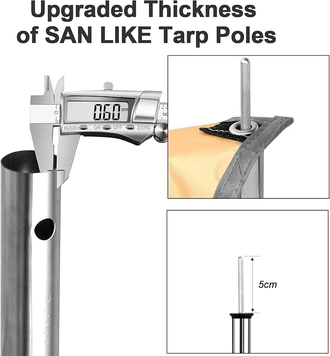 SAN LIKE Telescoping Tarp Poles Adjustable Tent Poles for Tarp Canopy Poles for Camping Canopy Awning Shelter Backpacking Hiking - (Adjustable Length - Steel Increase Thinckness)