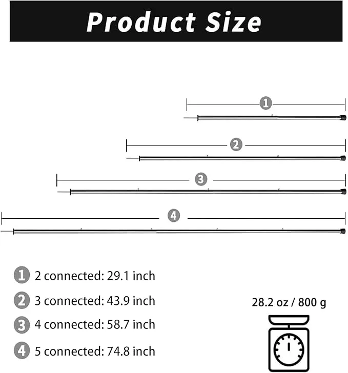 SAN LIKE Telescoping Tarp Poles Adjustable Tent Poles for Tarp Canopy Poles for Camping Canopy Awning Shelter Backpacking Hiking - (Adjustable Length - Steel Increase Thinckness)