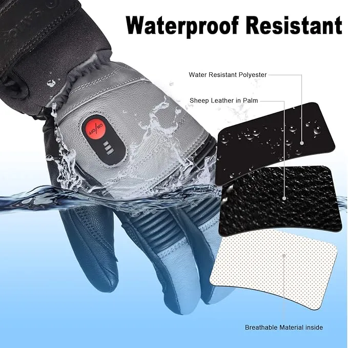 SAVIOR HEAT Heated Ski Mittens Electric Rechargeable Battery Leather Thick Gloves for Men Women Ski Snowboard Snowmobile Motorcycle