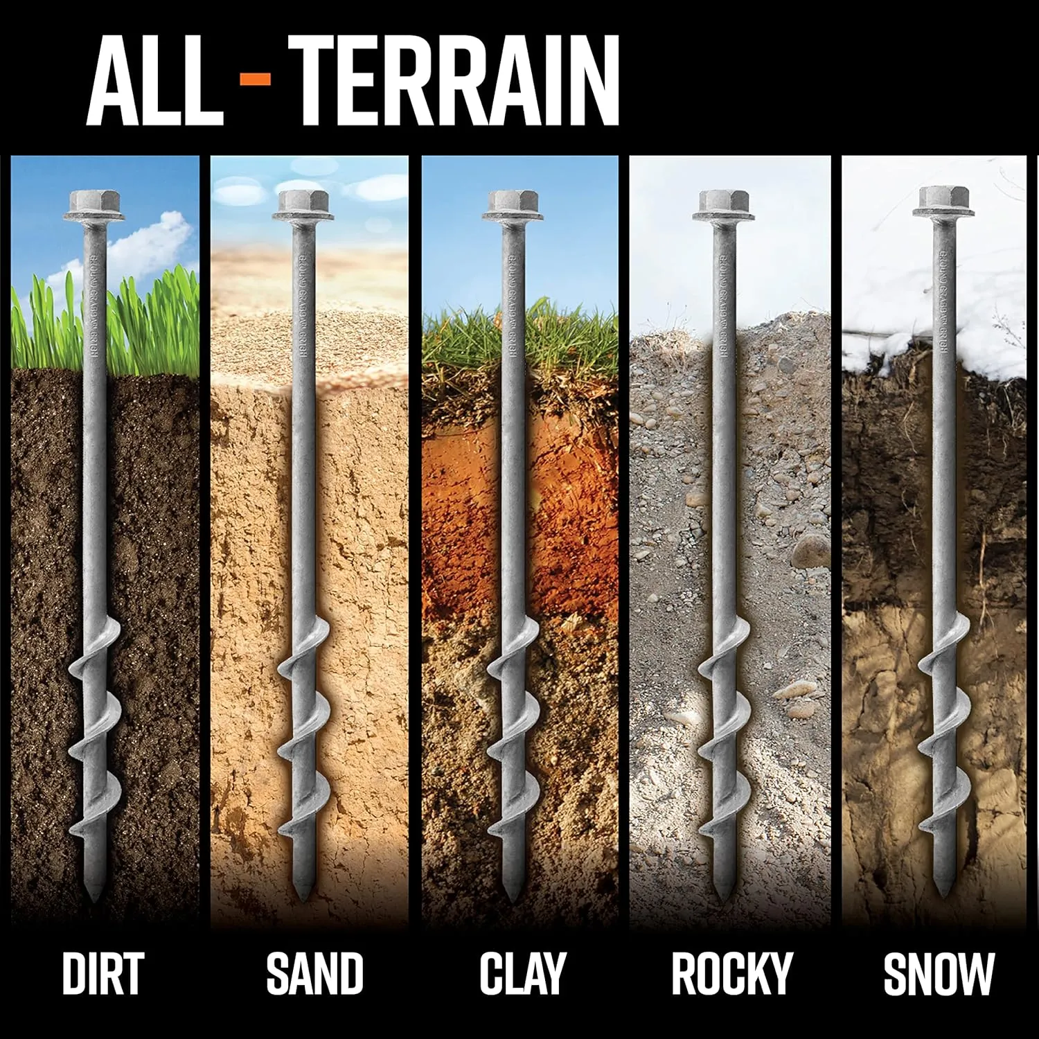 Screw in Tent Stake for Sand and Loose Ground | Premium Drill Driven Ground Anchor Earth Screws | Sand Screw Anchor | 4X GroundGrabba Pro 1 Stakes