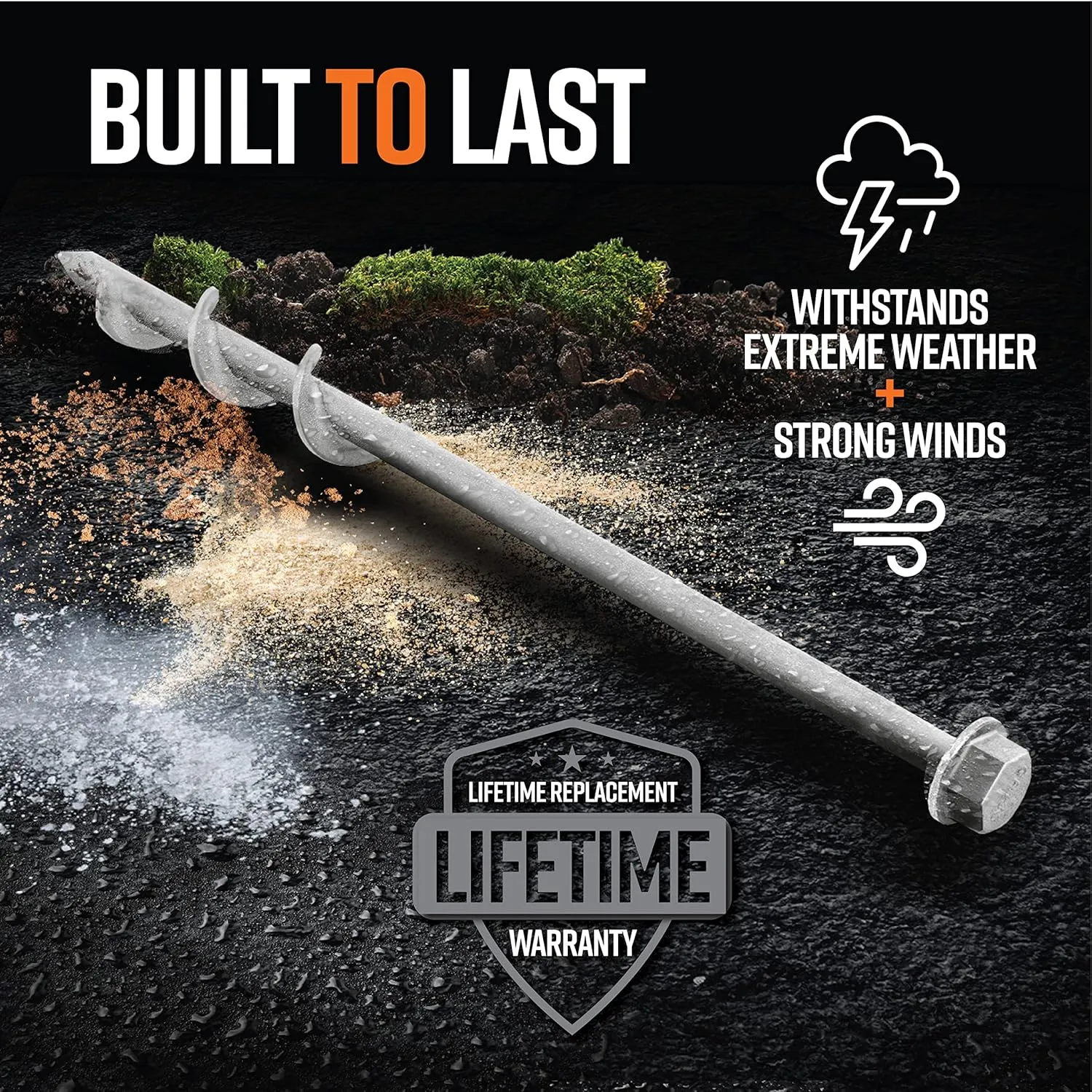 Screw in Tent Stake for Sand and Loose Ground | Premium Drill Driven Ground Anchor Earth Screws | Sand Screw Anchor | 4X GroundGrabba Pro 1 Stakes