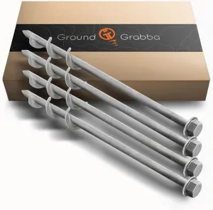 Screw in Tent Stake for Sand and Loose Ground | Premium Drill Driven Ground Anchor Earth Screws | Sand Screw Anchor | 4X GroundGrabba Pro 1 Stakes