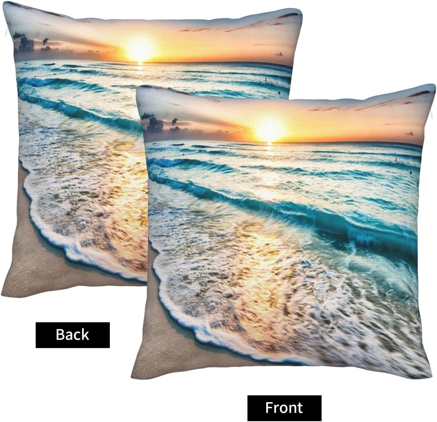 Seaside Wave Throw Pillow Covers 18x18 Set of 2 Tropical Beach Sunset Decorative Pillow Covers Ocean Sea Coastal Outdoors Pillowcase Cushion Case Home Decor for Sofa Couch Bed Bedroom