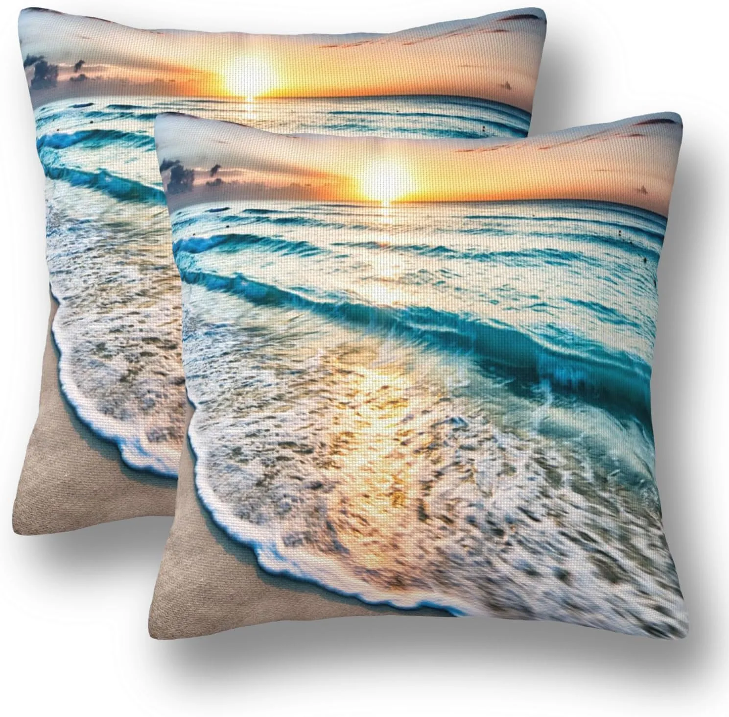 Seaside Wave Throw Pillow Covers 18x18 Set of 2 Tropical Beach Sunset Decorative Pillow Covers Ocean Sea Coastal Outdoors Pillowcase Cushion Case Home Decor for Sofa Couch Bed Bedroom