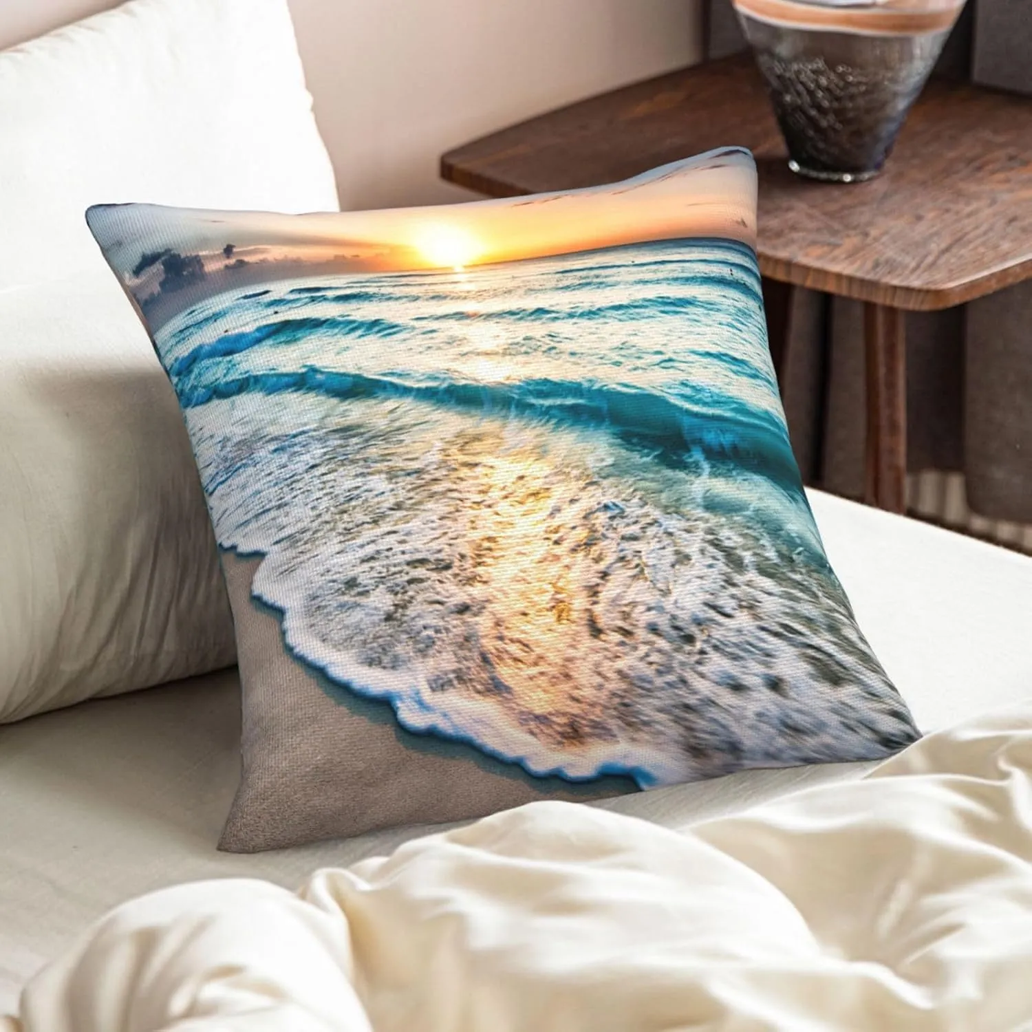 Seaside Wave Throw Pillow Covers 18x18 Set of 2 Tropical Beach Sunset Decorative Pillow Covers Ocean Sea Coastal Outdoors Pillowcase Cushion Case Home Decor for Sofa Couch Bed Bedroom