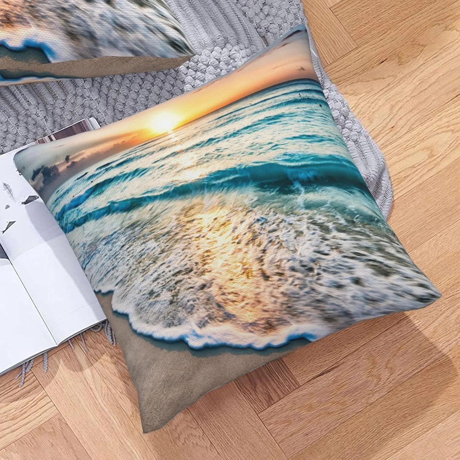 Seaside Wave Throw Pillow Covers 18x18 Set of 2 Tropical Beach Sunset Decorative Pillow Covers Ocean Sea Coastal Outdoors Pillowcase Cushion Case Home Decor for Sofa Couch Bed Bedroom