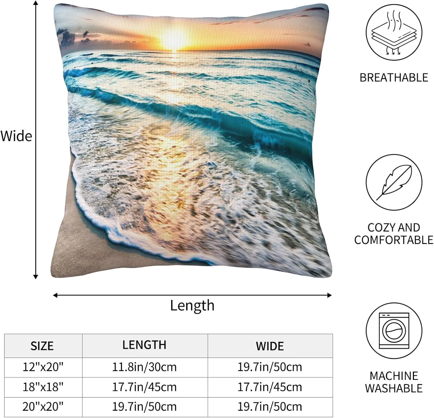Seaside Wave Throw Pillow Covers 18x18 Set of 2 Tropical Beach Sunset Decorative Pillow Covers Ocean Sea Coastal Outdoors Pillowcase Cushion Case Home Decor for Sofa Couch Bed Bedroom