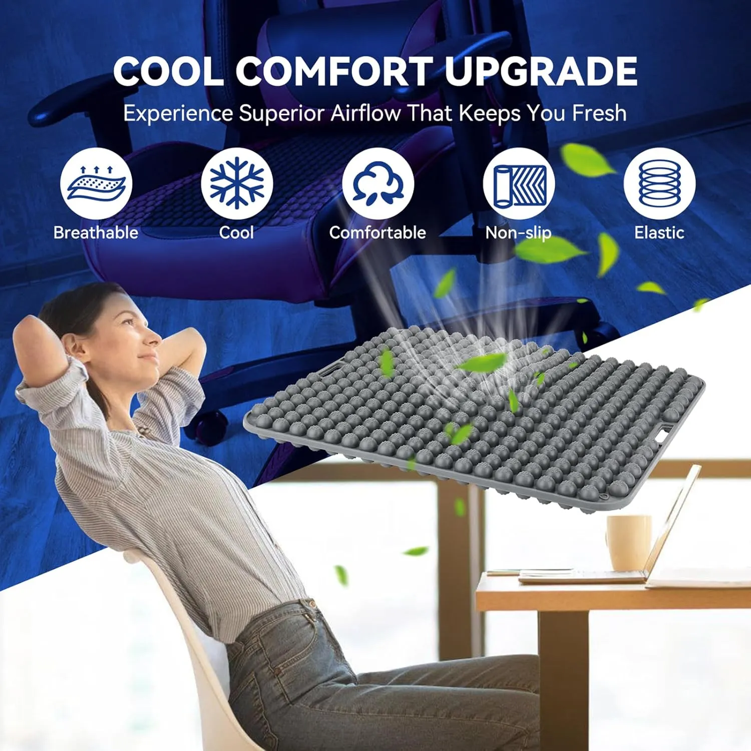 Seat Cushion for Long Sitting Hours on Office & Home Chair, with 3D Non-Slip for Office Chair Cushions, Car Seats, Airplane Seat, Wheelchair Seat Cushions, Long Trips (Grey)