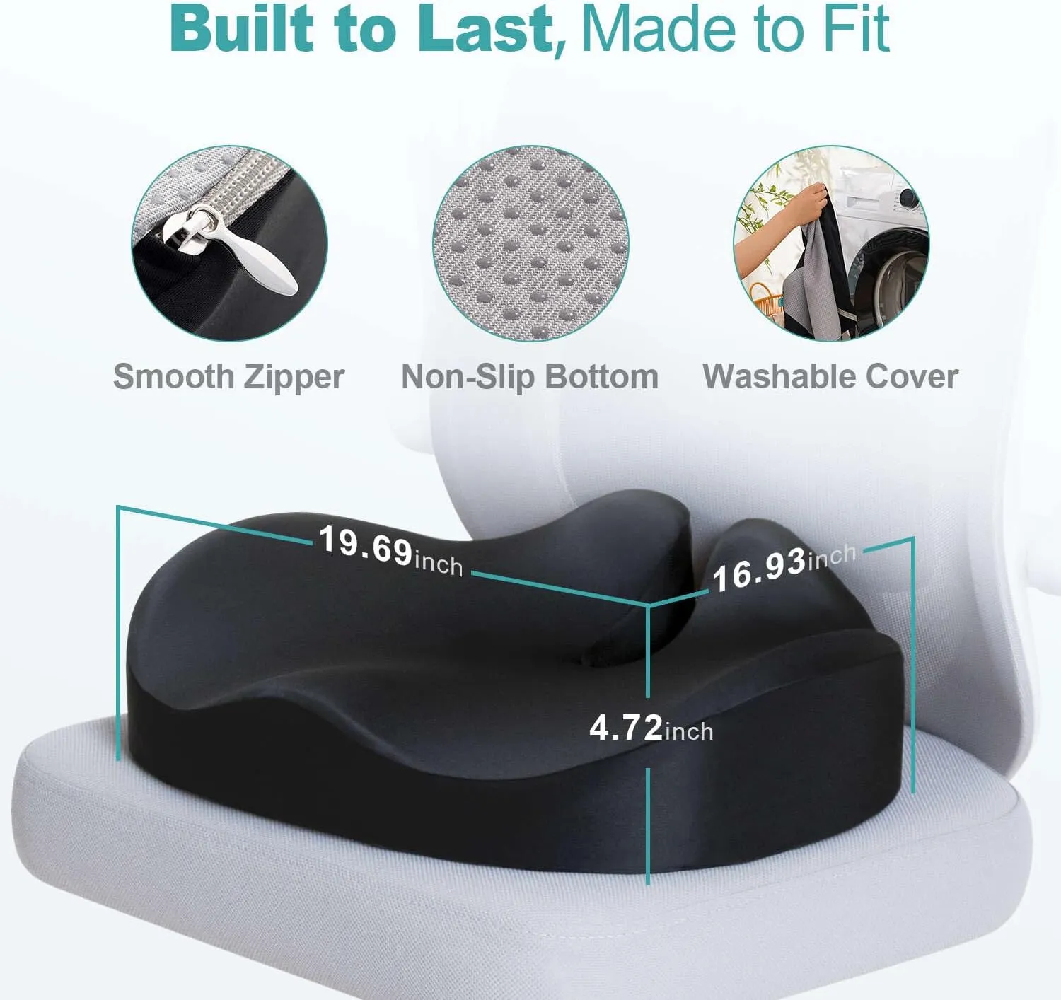 Seat Cushion for Office Chair, Memory Foam Sciatica Pain Relief Pillow, Seat Cushion for Hip, Tailbone, Coccyx Pain, Desk Chair Cushions for Office, Gaming, Car, Wheelchair