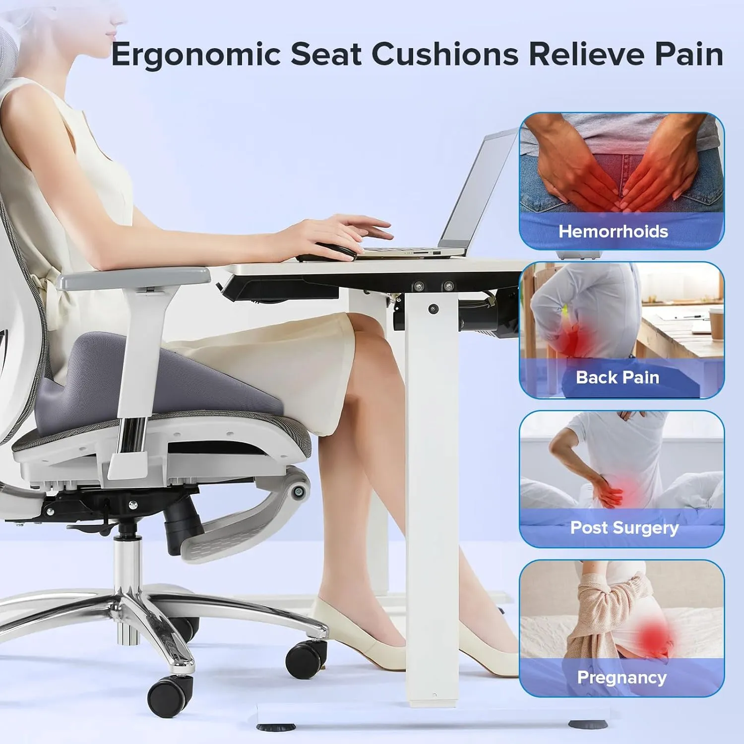 Seat Cushion for Relief Sciatica - Memory Foam Cushion for Office Chair, Hip & Coccyx Pain Relief for Long Sitting,2025 Upgraded Large Seat Cushion for Soft Support,Suitable for Game Chair/Wheelchair