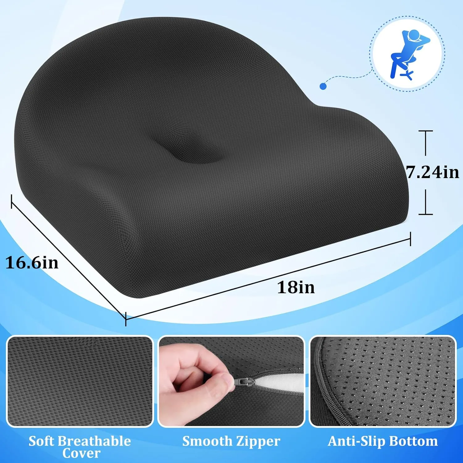Seat Cushion Office Chair Cushion for Back & Tailbone & Sciatica Pain Relief, Grey Memory Foam Desk Chair Pressure Relief Seat Cushion for Long Sitting Car Drivers, Office Worker