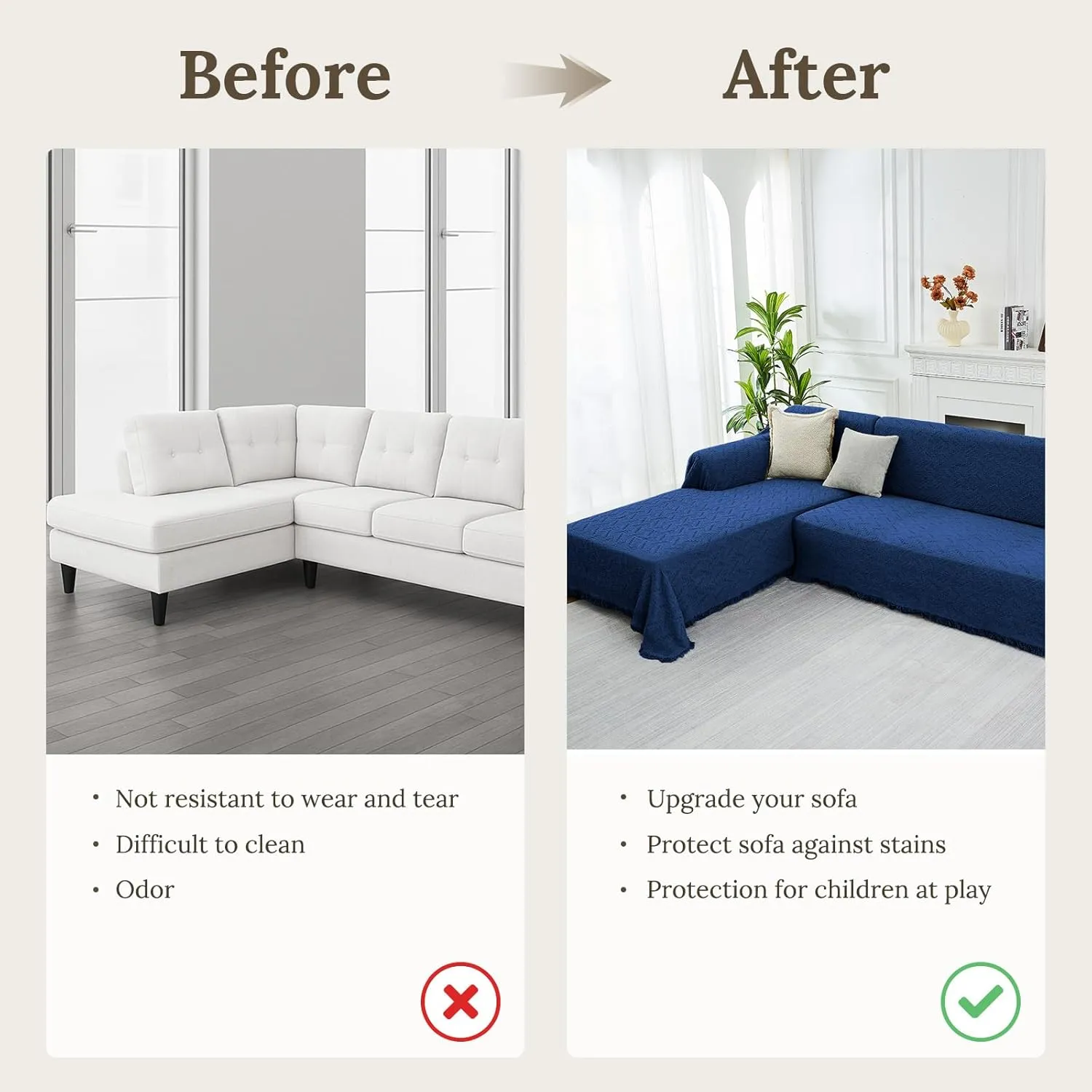 Sectional Couch Covers for Sectional Sofa L Shaped Sofa Cover Blanket 2 Pieces L Shape Furniture Protector for Pets Dogs (Navy, Large)