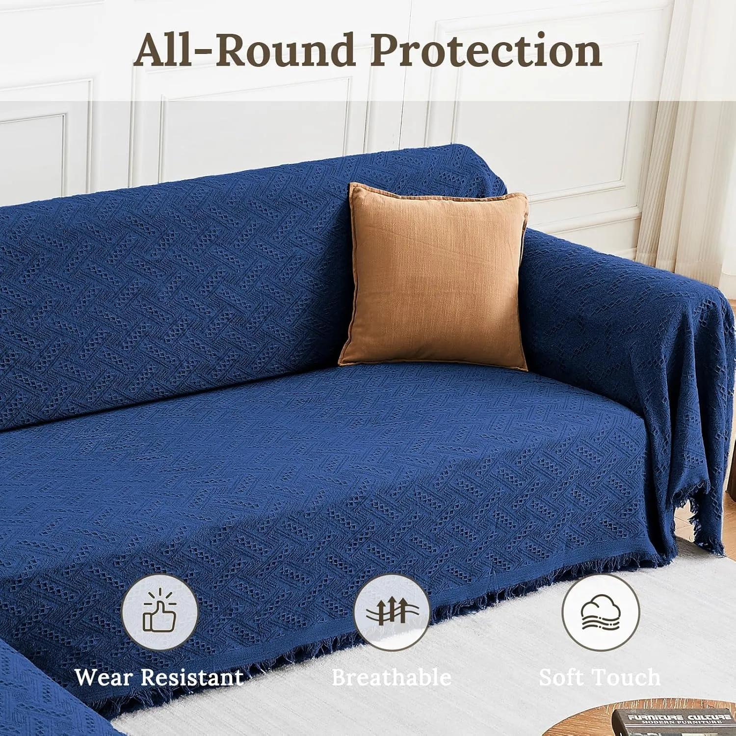 Sectional Couch Covers for Sectional Sofa L Shaped Sofa Cover Blanket 2 Pieces L Shape Furniture Protector for Pets Dogs (Navy, Large)