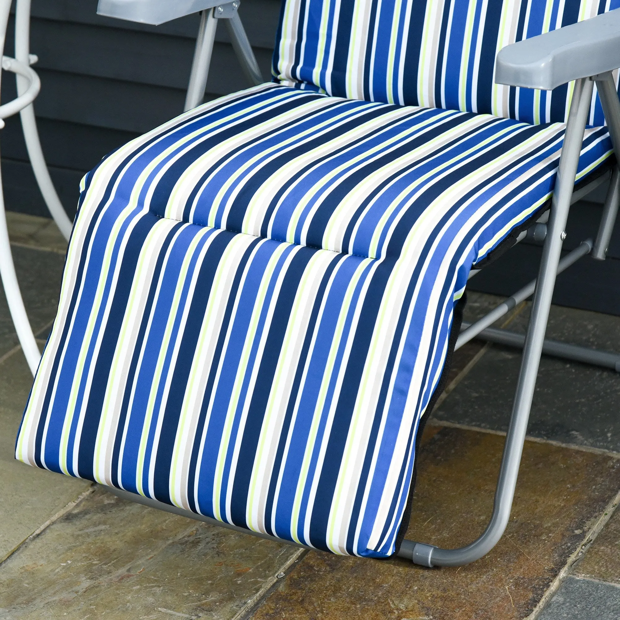 Set of 2 Garden Sun Lounger, Outdoor Reclining Seat Cushioned Seat, Foldable Adjustable Recliner, Grey and Blue