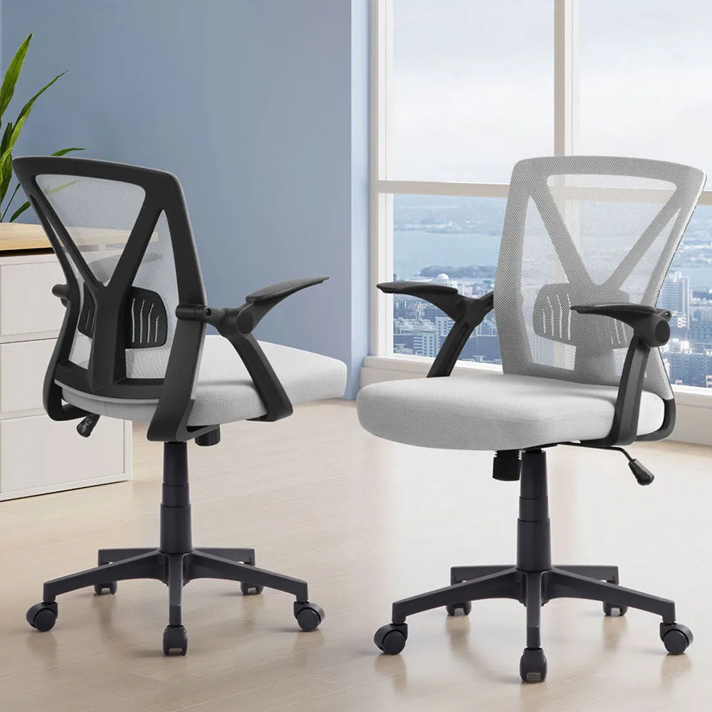 Set of 2 Mesh Folding Armrest Office Chairs - Grey
