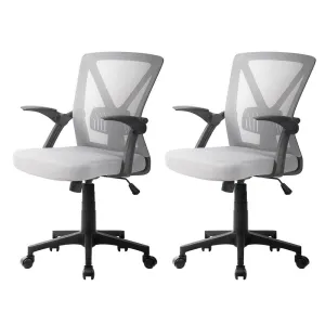 Set of 2 Mesh Folding Armrest Office Chairs - Grey