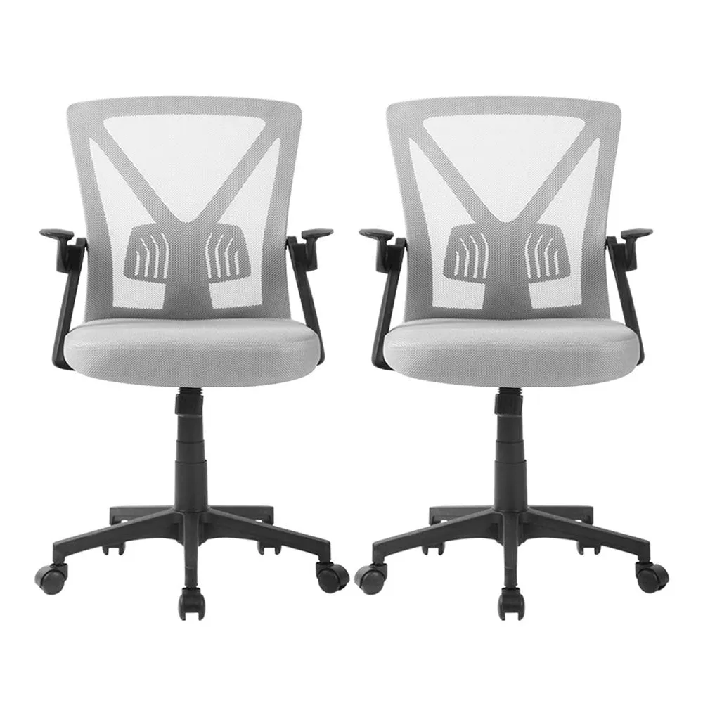Set of 2 Mesh Folding Armrest Office Chairs - Grey