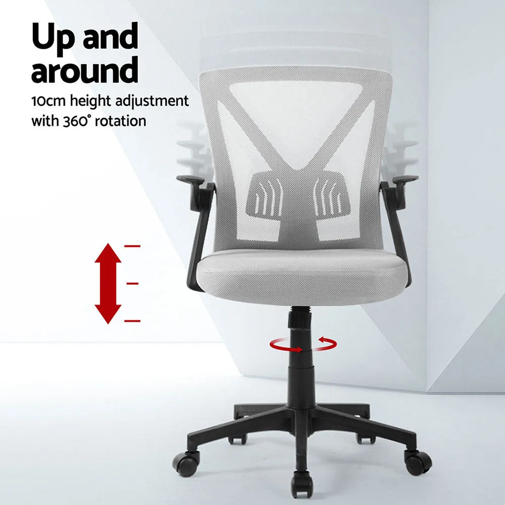 Set of 2 Mesh Folding Armrest Office Chairs - Grey