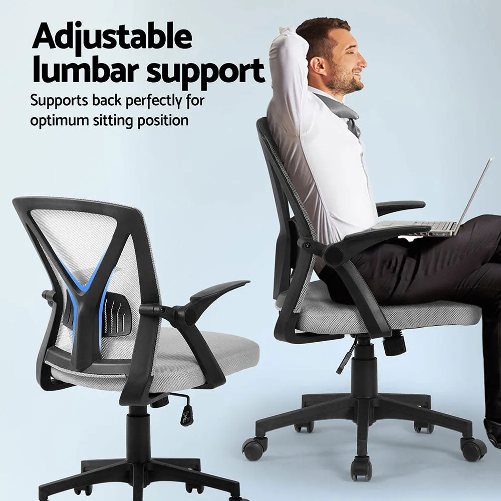 Set of 2 Mesh Folding Armrest Office Chairs - Grey