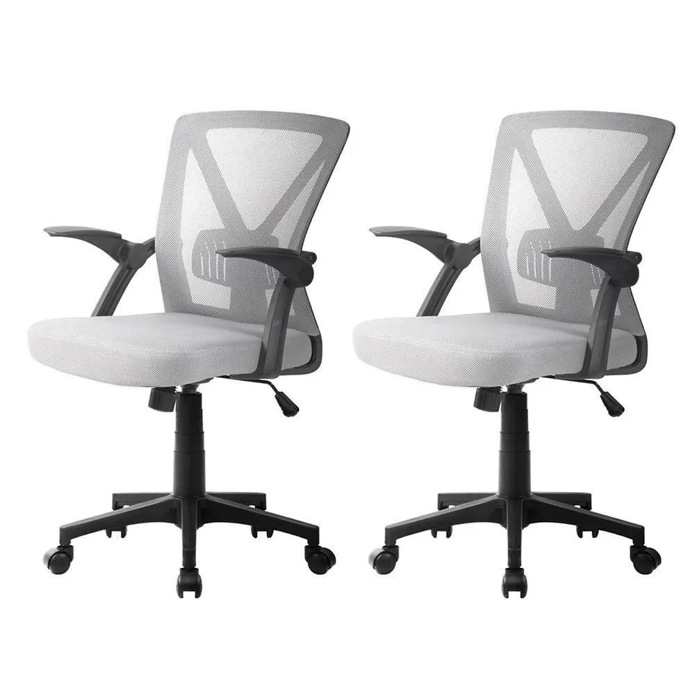 Set of 2 Mesh Folding Armrest Office Chairs - Grey