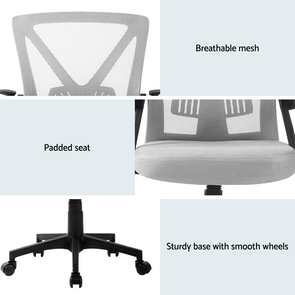 Set of 2 Mesh Folding Armrest Office Chairs - Grey
