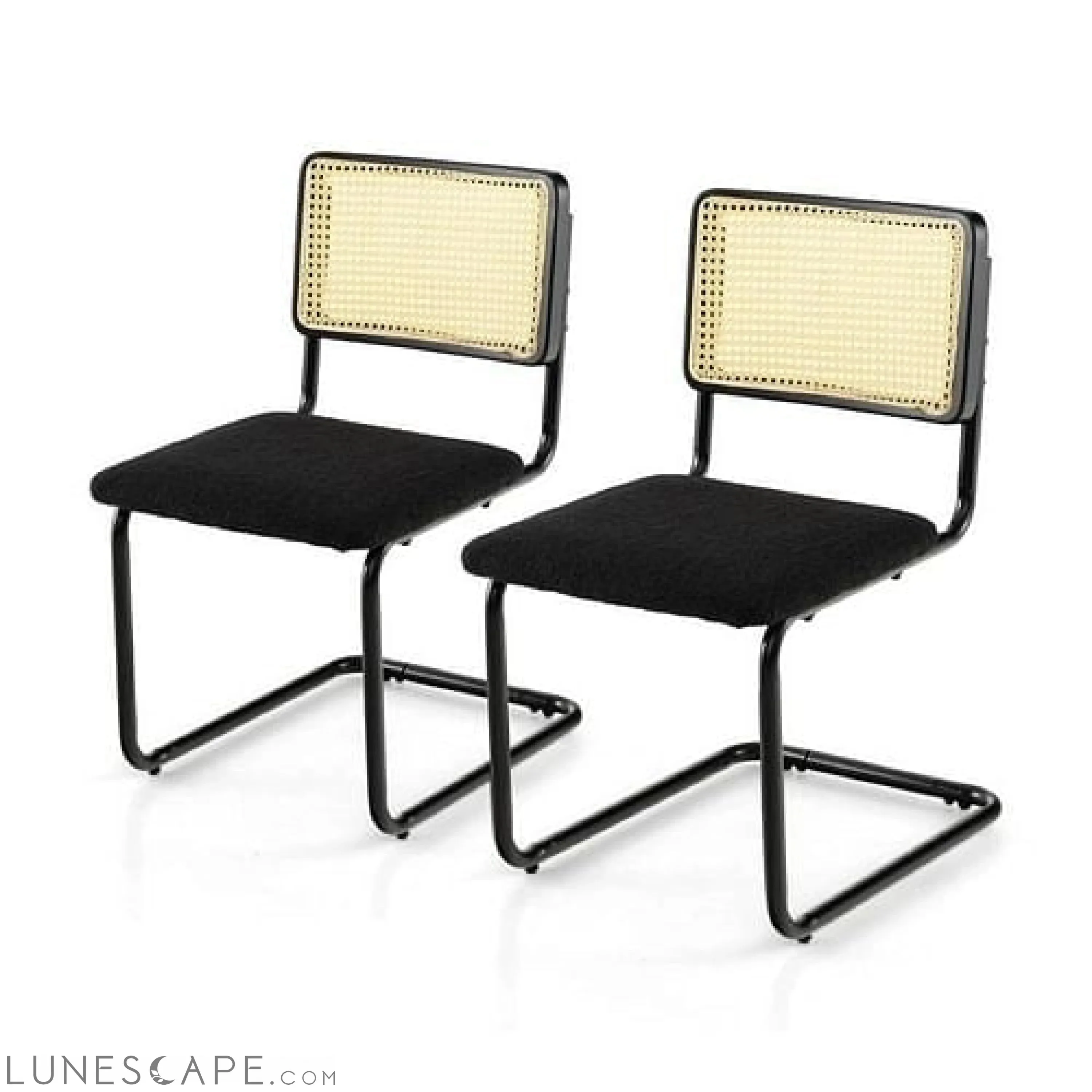 Set of 2 - Modern Mid-Century Black Dining Chair with Beige Rattan