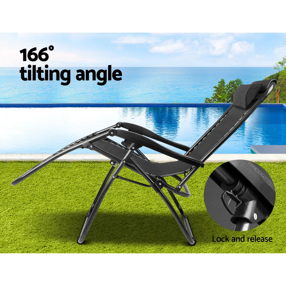 Set of 2 Outdoor Recliner Zero Gravity Chairs - Black