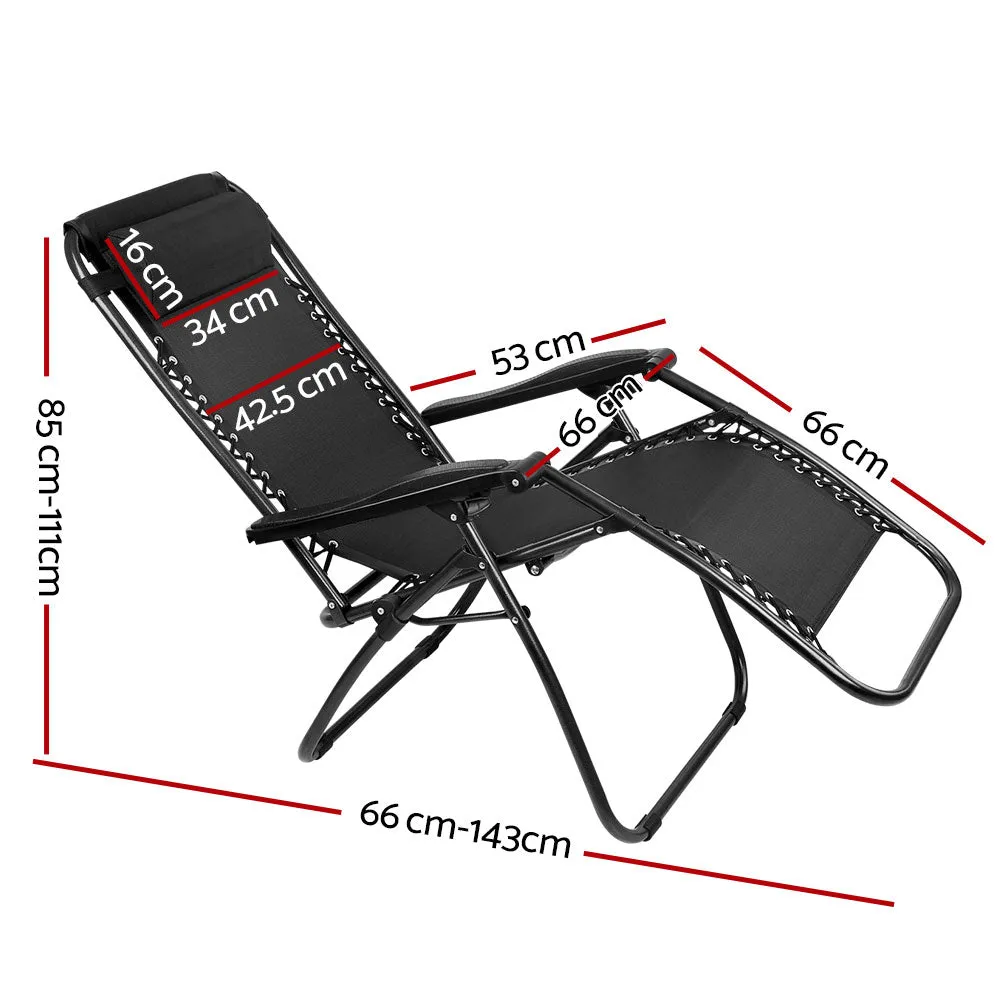 Set of 2 Outdoor Recliner Zero Gravity Chairs - Black