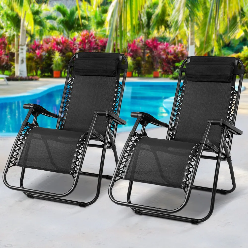 Set of 2 Outdoor Recliner Zero Gravity Chairs - Black