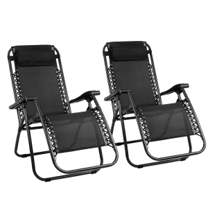 Set of 2 Outdoor Recliner Zero Gravity Chairs - Black