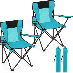 Shellwei 2 PCS Folding Camping Chair with Cupholder and Carry Bag Regular Size Colorful Breathable Portable Lightweight Lawn Chair with Side Pocket for Fishing Hiking Beach Outdoor Activity