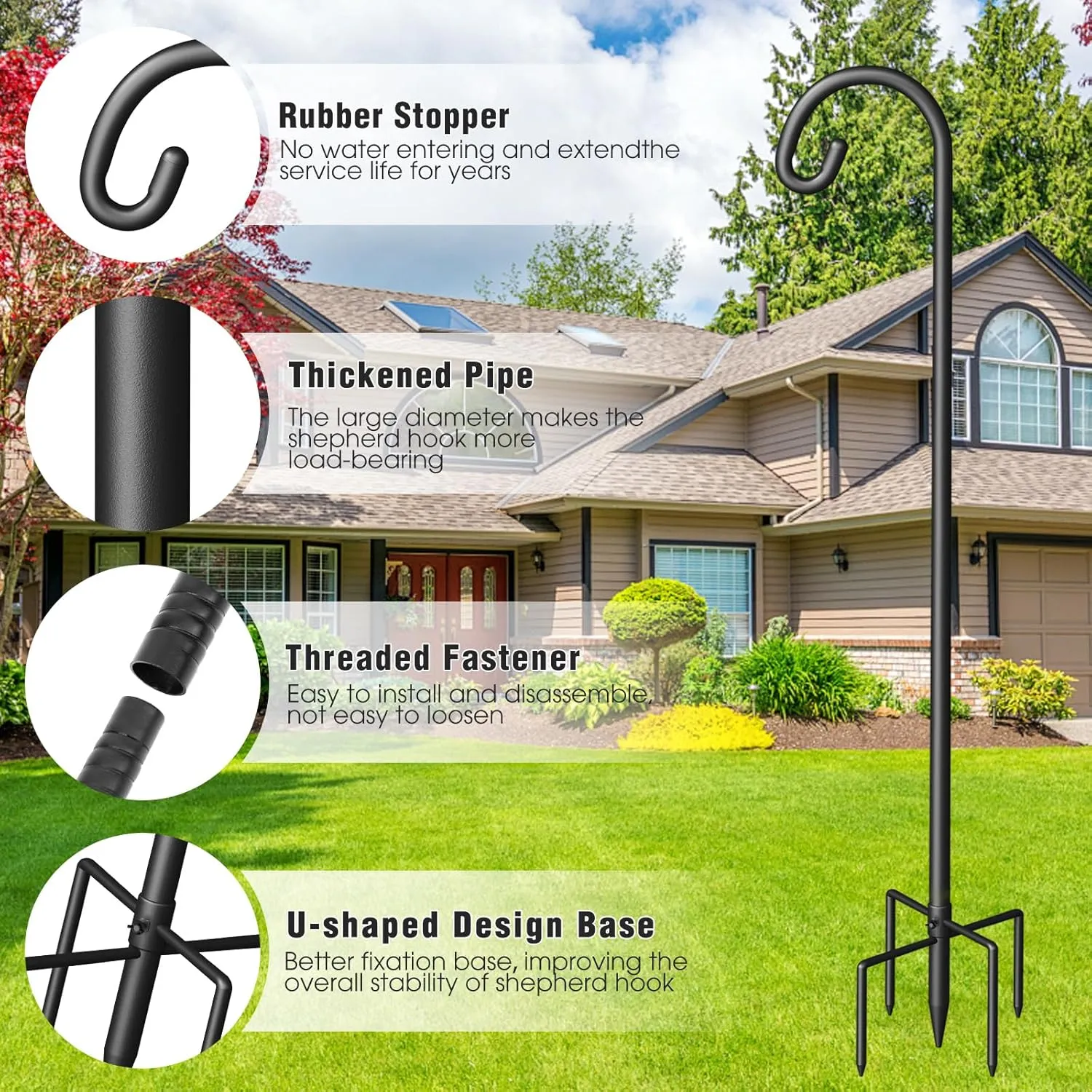 Shepherd Hook for Outdoor, Heavy Duty Bird Feeder Pole with 5 Prong Base, Adjustable Height Bird Feeder Stand Ideal for Hanging Bird Feeders, Plant, and Garden Decorations