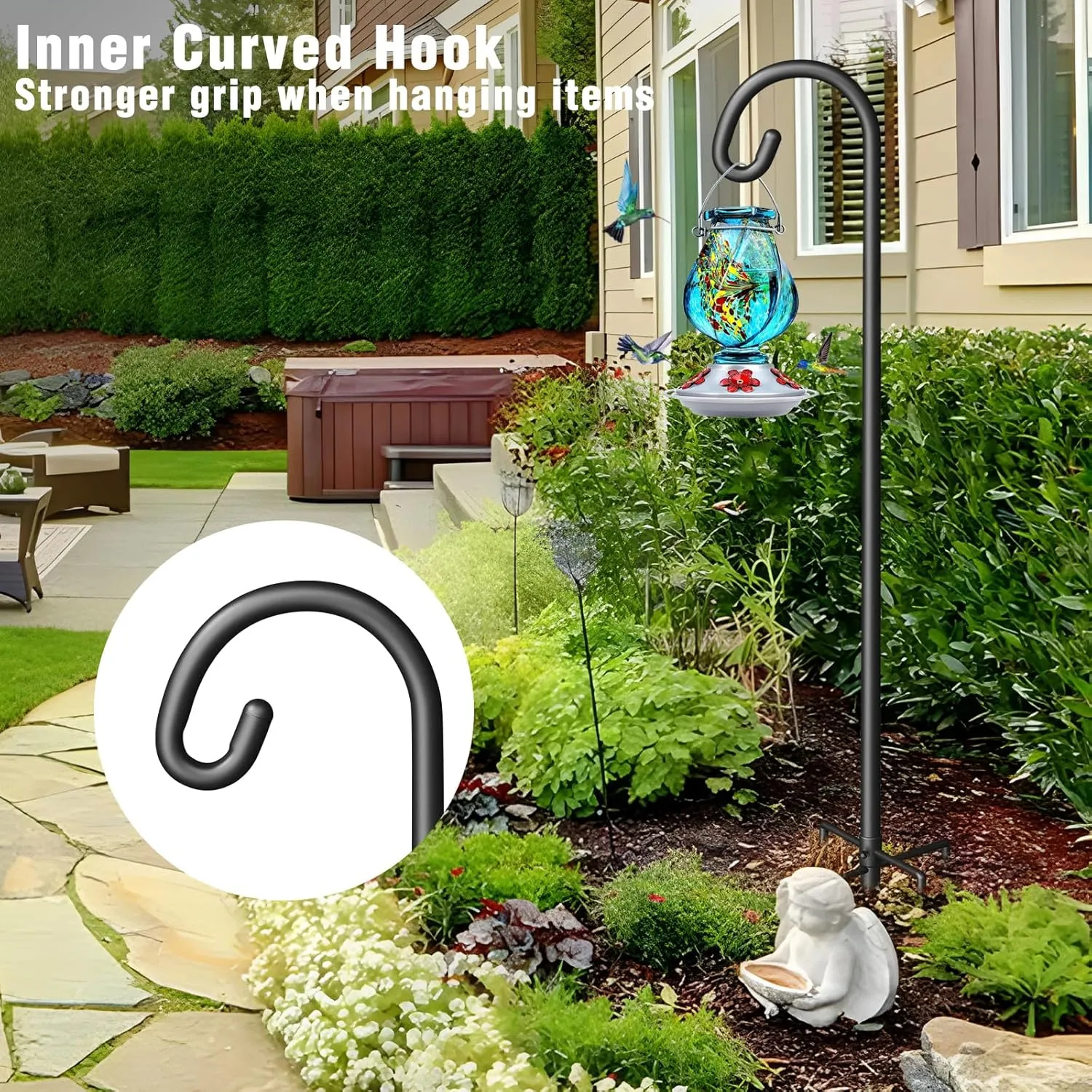 Shepherd Hook for Outdoor, Heavy Duty Bird Feeder Pole with 5 Prong Base, Adjustable Height Bird Feeder Stand Ideal for Hanging Bird Feeders, Plant, and Garden Decorations