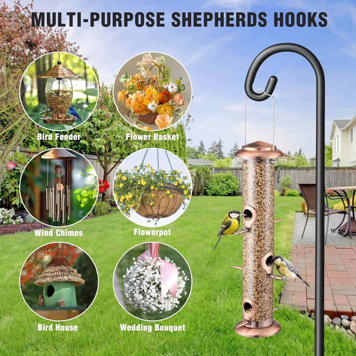 Shepherd Hook for Outdoor, Heavy Duty Bird Feeder Pole with 5 Prong Base, Adjustable Height Bird Feeder Stand Ideal for Hanging Bird Feeders, Plant, and Garden Decorations