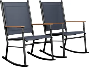 Shintenchi 2 Pieces Outdoor Rocking Chair Set,Upgraded Patio Set with High Back,Breathable Fabric Chairs Outdoor Textilene Rocking Chair for Patio, Garden, Balcony, Pool, Dark Grey